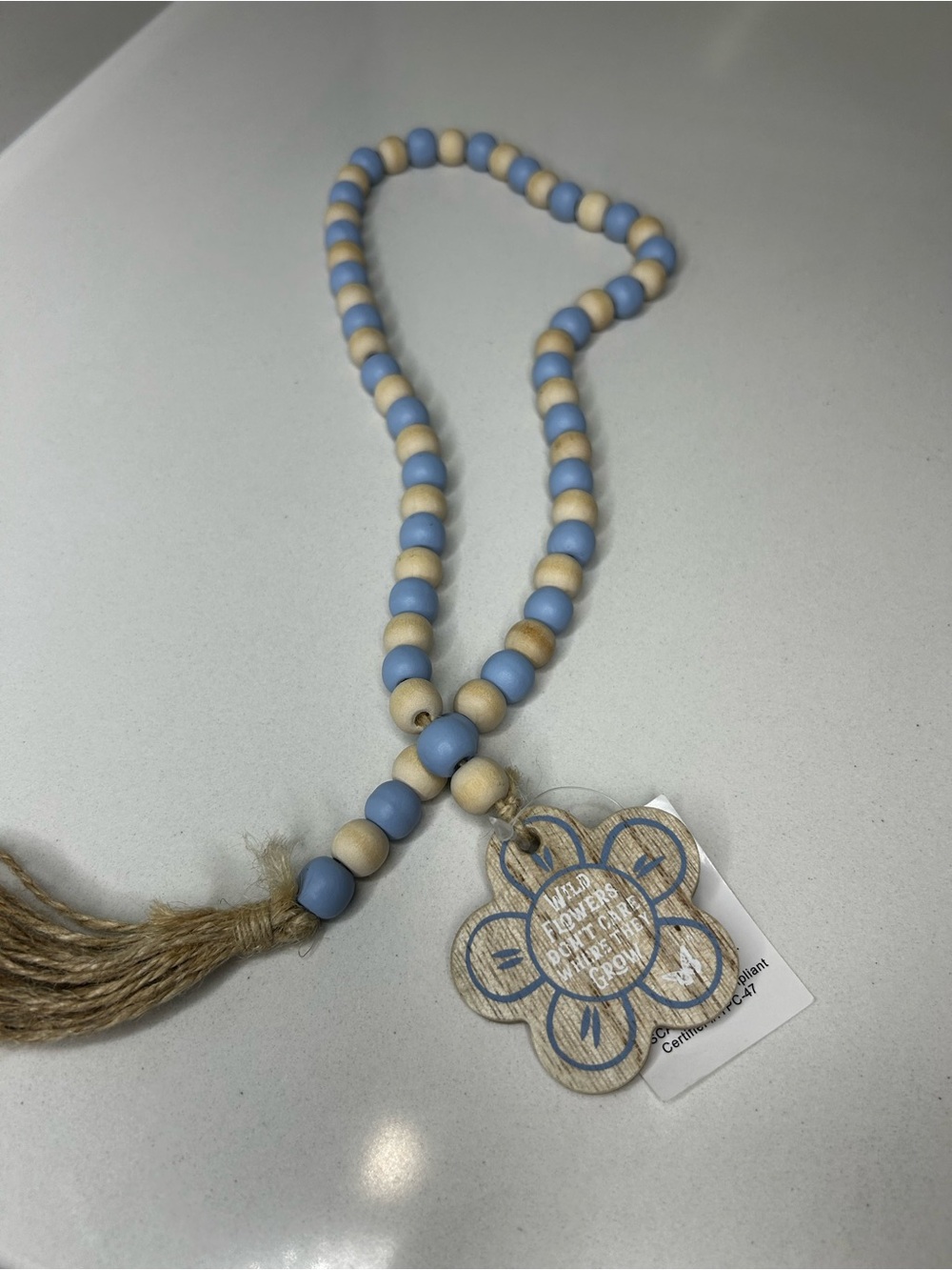 Dolly Parton Decorative wild flowers Beaded Tassel in Blue and Natural wood